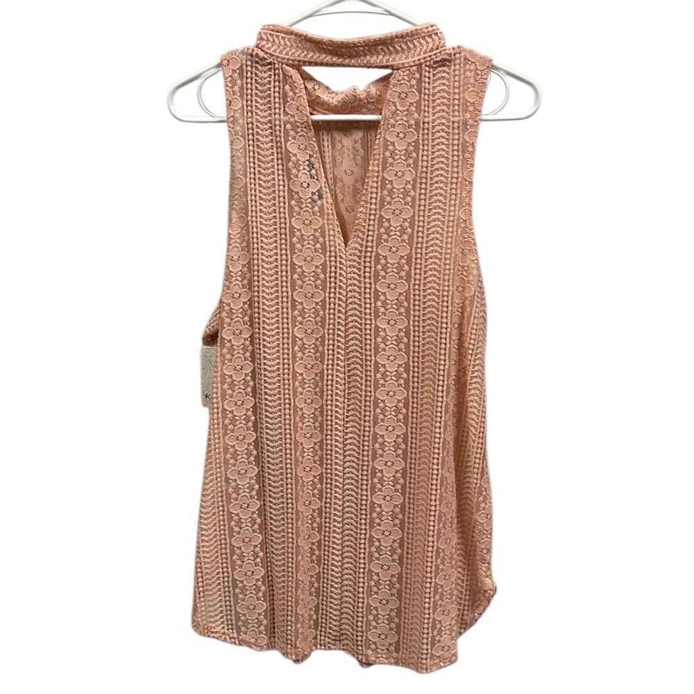 Kali Reve Pink Lace Sleeveless Keyhole Back Semi Sheer Tank Blouse Womens XL